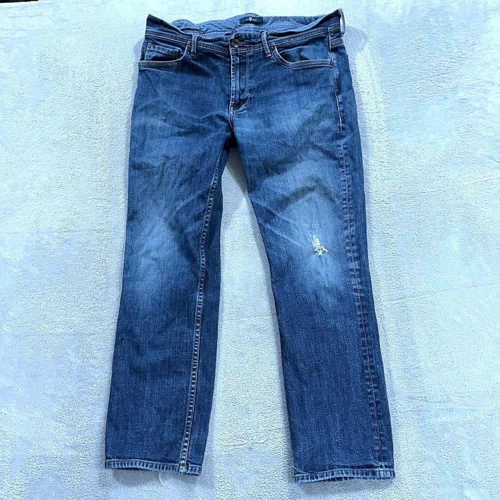 7 For All Mankind Jeans Men 36 Slimmy Distressed Western Blue‎ Denim Y2K